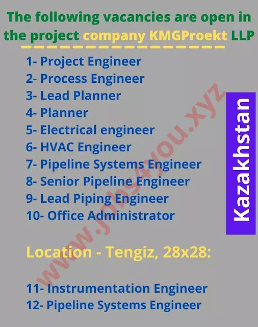 The following vacancies are open in the project company KMGProekt LLP