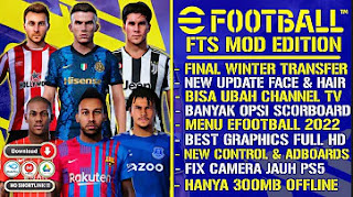 Download FTS MOD eFootball PES 2022 New pembaruan Winter Transfer 22 Full Eropa Best Graphics HD