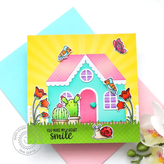 Sunny Studio Stamps: Gingerbread House Everyday Card by Isha Gupta (featuring Looking Sharp, Picket Fence Dies, Outback Critters, Scalloped Fence Dies)