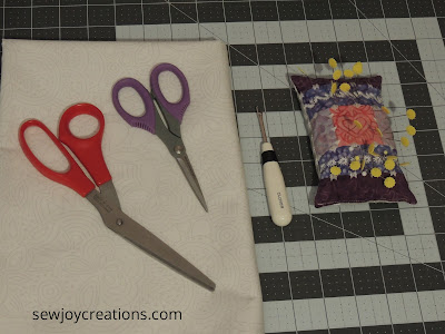 fabric scissors seam ripper handmade pincushion