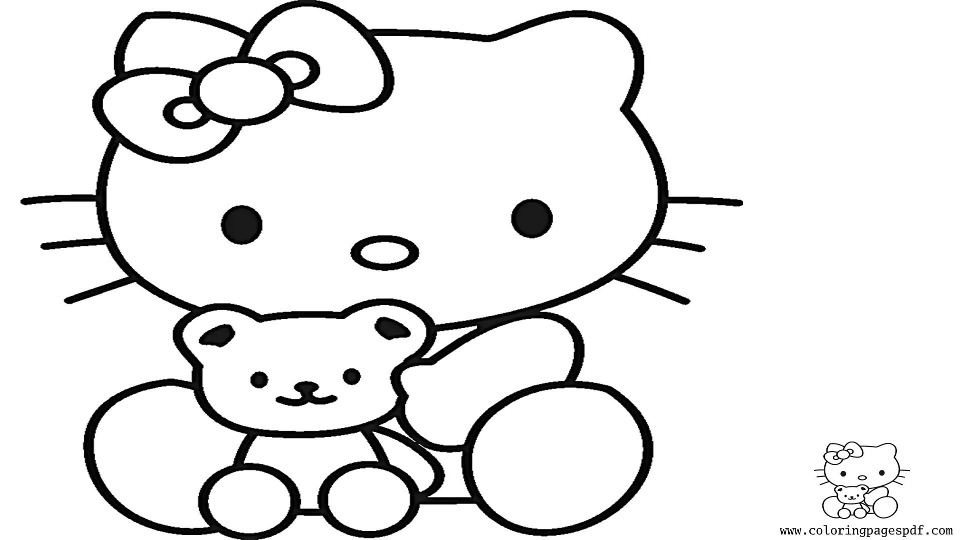 Coloring Page Of Hello Kitty Holding A Teddy Bear