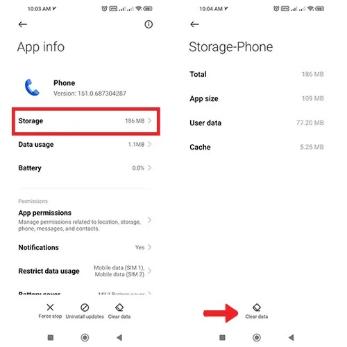 حذف بيانات ذاكرة التخزين المؤقت لتطبيق الهاتف على هاتف Xiaomi