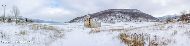 Panoramic photo St. Nicholas - submerged church in Mavrovo