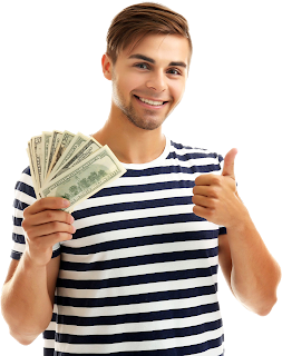 Cheerful Man with US Dollar Notes Transparent Image
