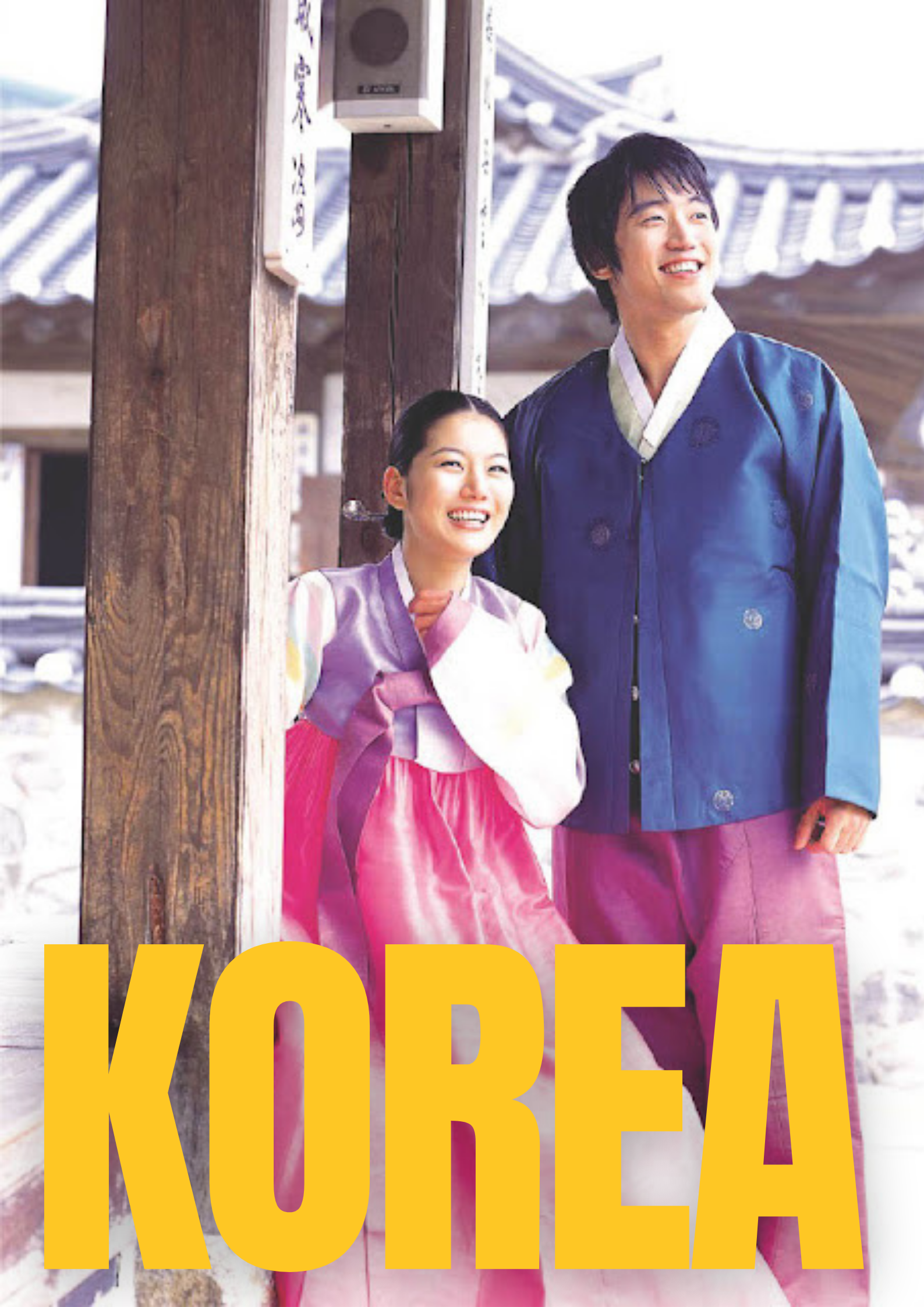 Young Korean couple wearing Korea traditional dress costume