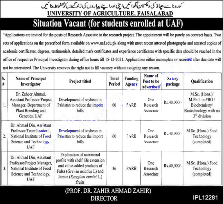 UAF Jobs 2021 – University of Agriculture Faisalabad Jobs 2021 Advertisement