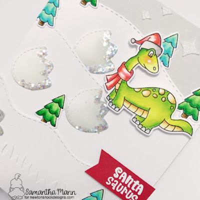 Santa-Saurus Card by Samantha Mann for Heffy Doodle and Newton's Nook Designs Collaboration, Cards Christmas, Dinosaur, Die cutting, #heffydoodle #diecutting #newtonsnook #newtonsnookdesigns #christmas #dinosaur