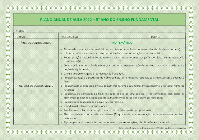 PLANEJAMENTO ANUAL 5º ANO ALINHADO À BNCC