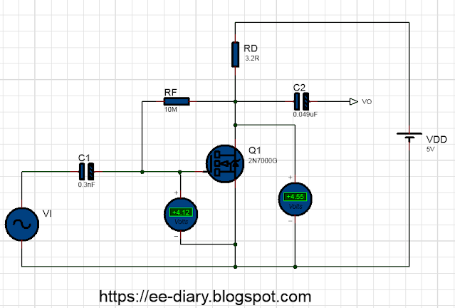 voltage measurement of common source with drain feedback E-MOSFET amplifier