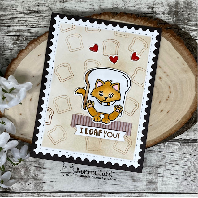 Valentine card by Donna Idlet - Knead Kittens with the coordinating Dies, Petite Hearts Stencil, A7 Frames & Banners Die Set and Love & Meows Paper Pad #newtonsnook #cardmaking