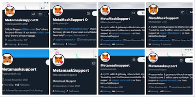 8 fake MetaMask support accounts.