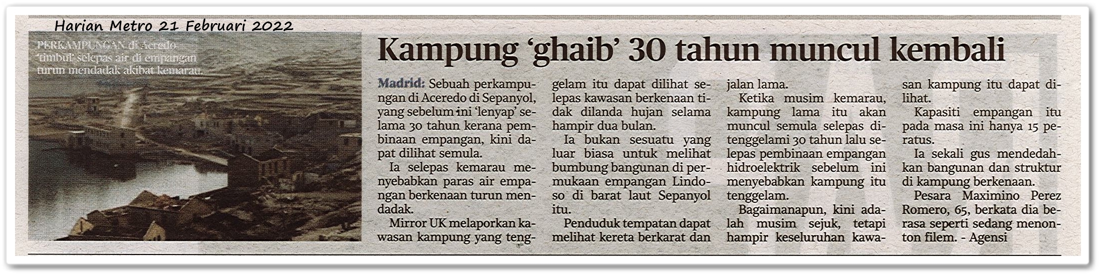 Kampung 'ghaib' 30 tahun muncul kembali - Keratan akhbar Harian 21 Februari 2022