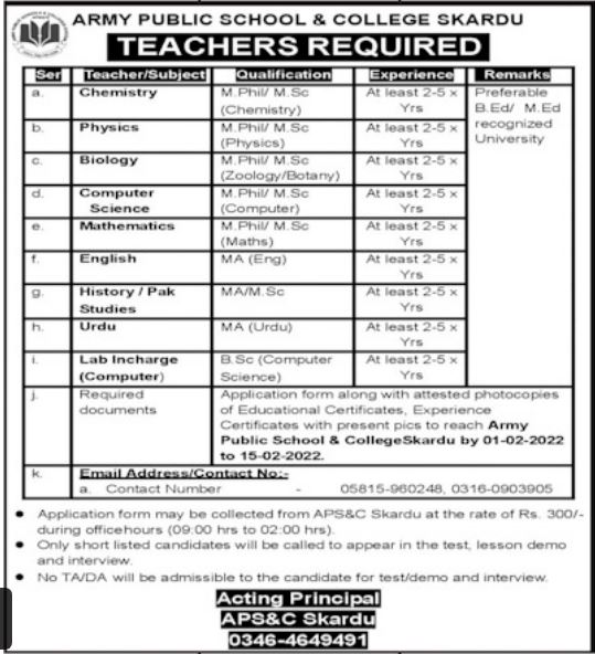  Pak Army School Latest Jobs 2022  Today Jobs 2022