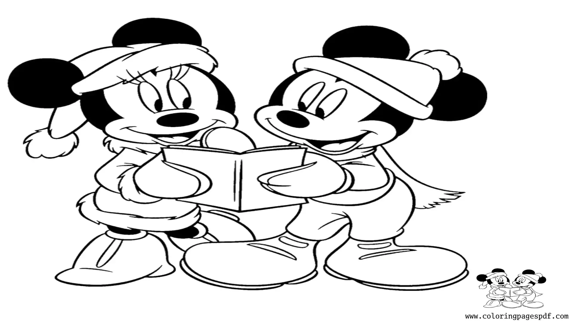 Coloring Page Of Mickey And Minnie Mouse Reading A Book