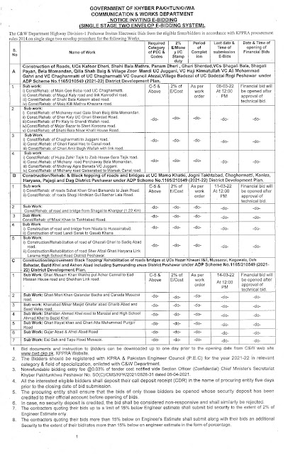 tenders in c&w Department highway division-I Peshawar || tenders in communication and works department || tenders in peshawar kpk || tenders || tenders 2022
