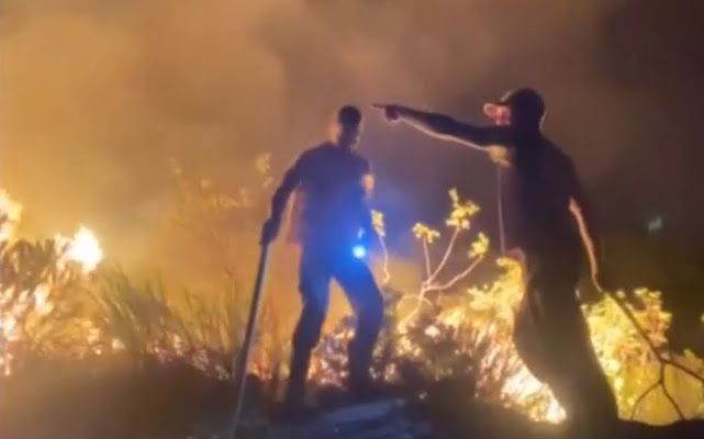 Brigadistas atuam para tentar controlar o fogo no Parque Estadual Sete Passagens, em Miguel Calmon (Foto: Reprodução/TV Bahia)