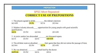 200 Preposition MCQs from FPSC PPSC SPSC Past Papers