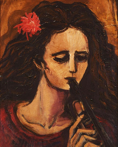 La Flautista; pintura de Elsa Nuñez