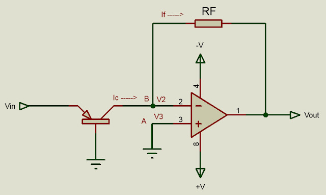 circuit diagram of a basic antilog amplifier with transistor