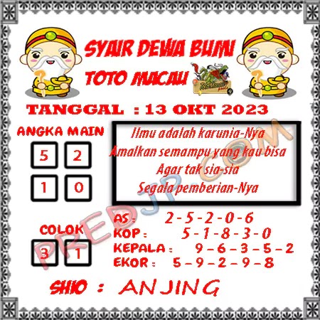 Prediksi Dewa Bumi Togel Macau Pools Jumat 13-10-2023