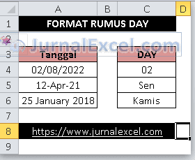 Mengubah Format Rumus DAY - JurnalExcel.com