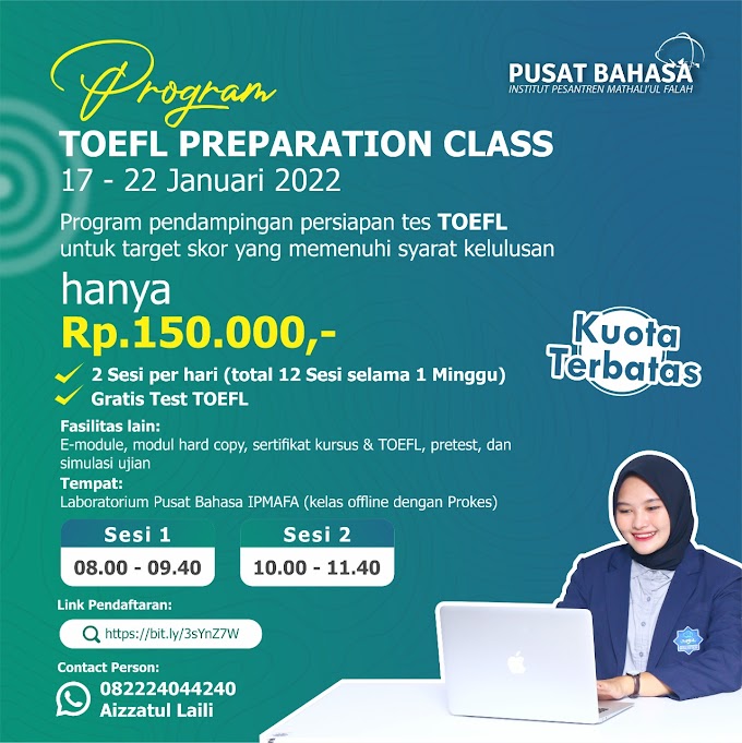 Info Pembukaan Kelas Toefl Preparation Januari 2022