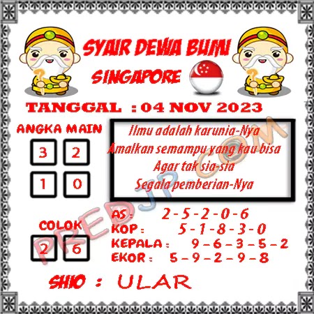 Prediksi Dewa Bumi Togel Singapura Sabtu 04 November 2023