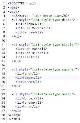 Contoh Program 2 : Penanda Item Daftar HTML