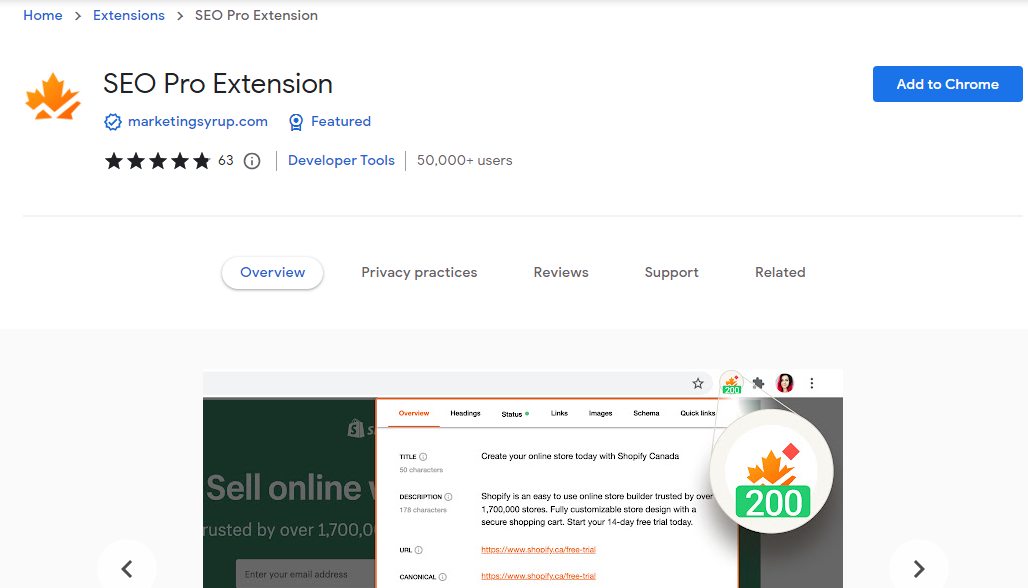SEO Pro Extension on Google chrome web store