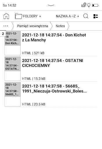 PocketBook InkPad Lite – folder /Notes z wyeksportowanymi notatkami