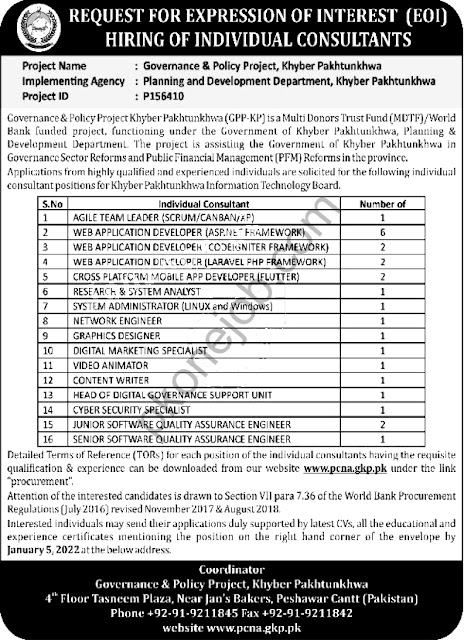 Planning and Development Department KPK Jobs 2022