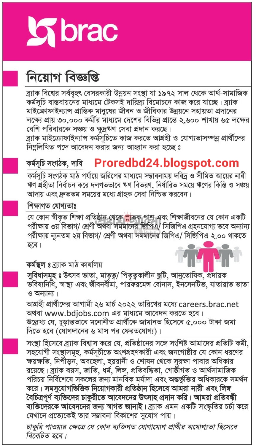 ব্রাক এনজিও নিয়োগ বিজ্ঞপ্তি ২০২২ - Brac ngo job circular 2022 - Proredbd24