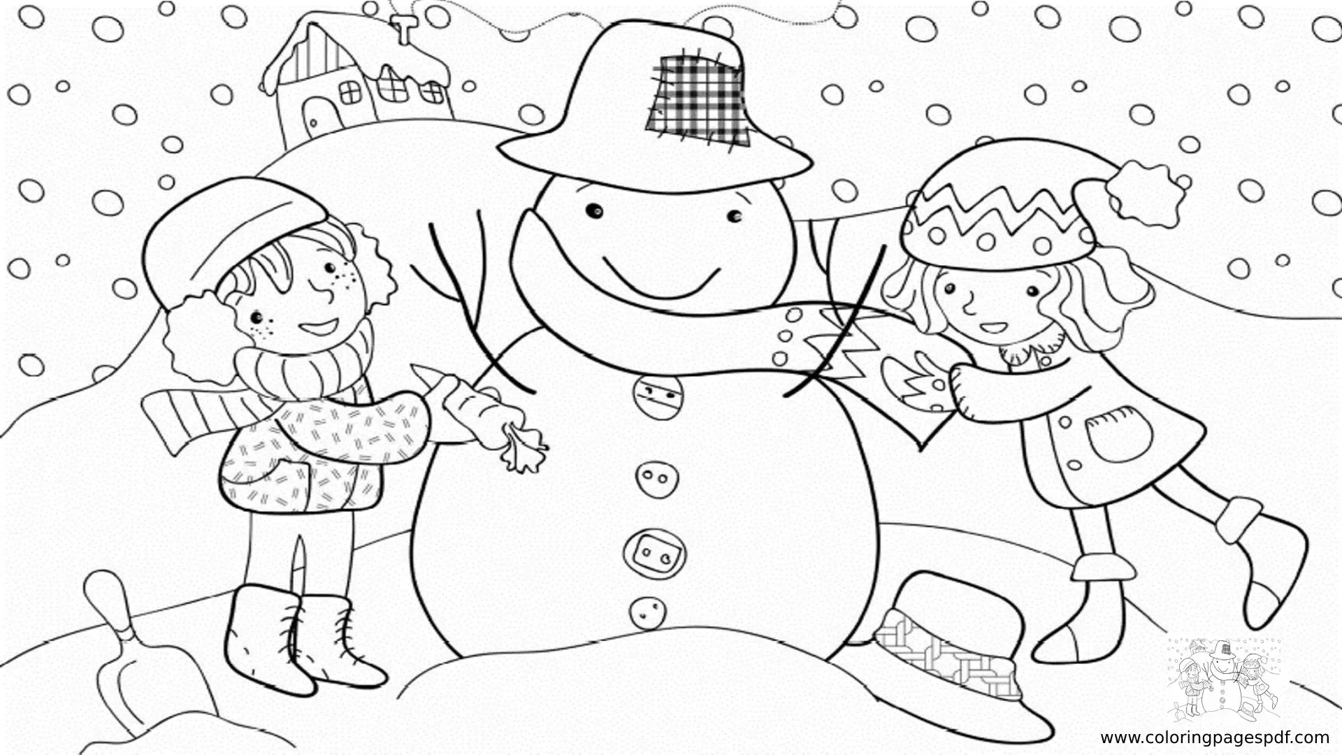 Coloring Pages Of Kids Making A Snowman
