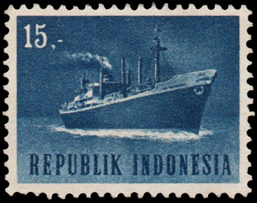 Indonesian Postage Stamp I-76 Transport and Communication, 'Sam Ratulangi' freighter 15 rupiah 1964