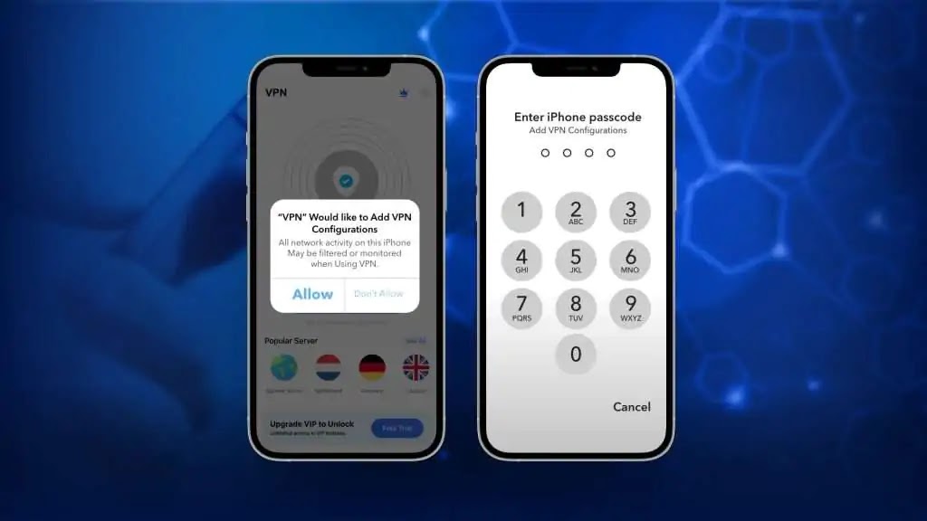 Izinkan izin ke aplikasi VPN untuk konfigurasi VPN di iPhone Anda