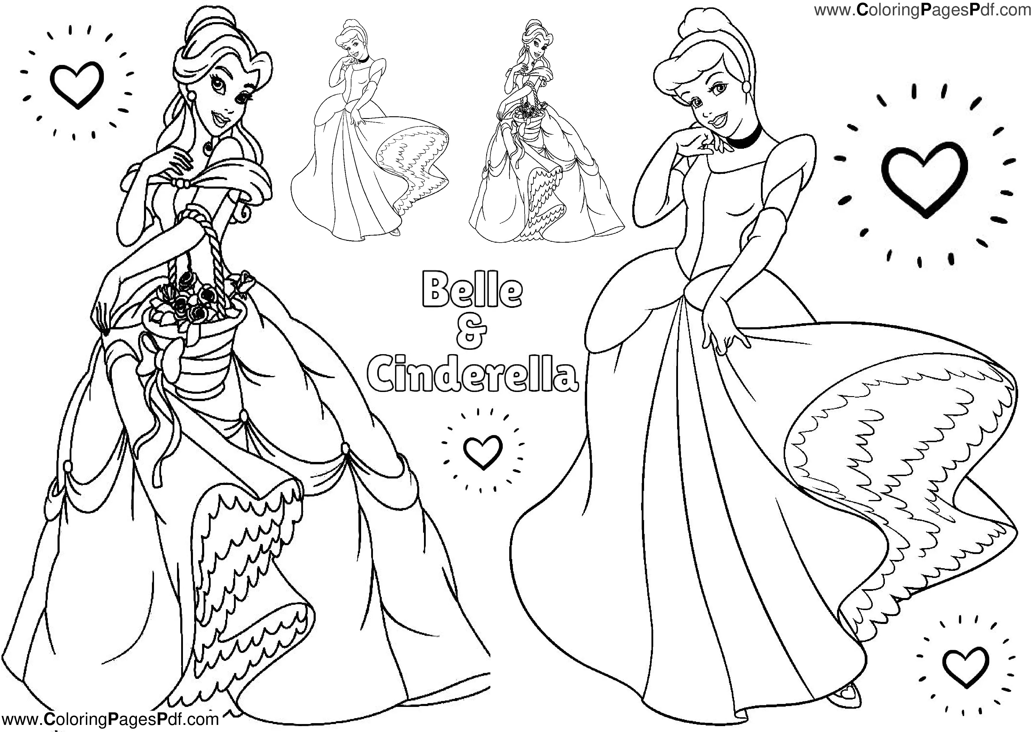 Belle & Cinderella Coloring Pages