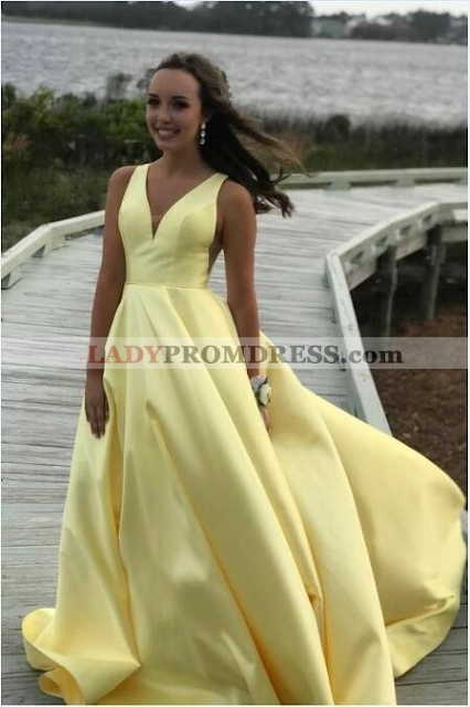 A Line Satin Light Yellow Sweetheart Long Prom Dress