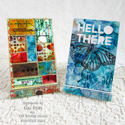 Lisa Hoel for The Funkie Junkie Blog challenge – alcohol ink Phone Stands made using Eileen Hull's Phone Stand Die #creativejuicefreshsqueezed #tim_holtz #sizzix #mymakingstory #thefunkiejunkie #thefunkiejunkieboutique #frillyandfunkie