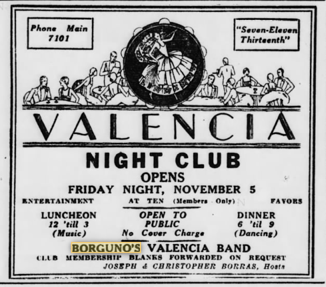 newspaper mention of Augustin Borgunos band at Valencia club Washington DC 1926