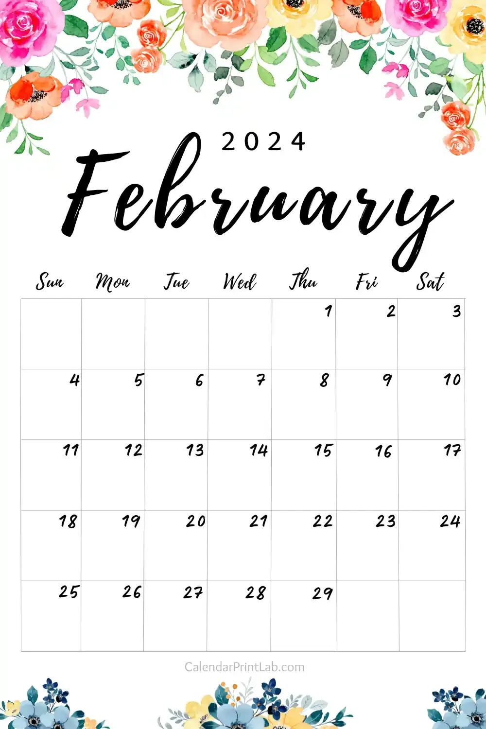 February 2024 Flower Calendar Design