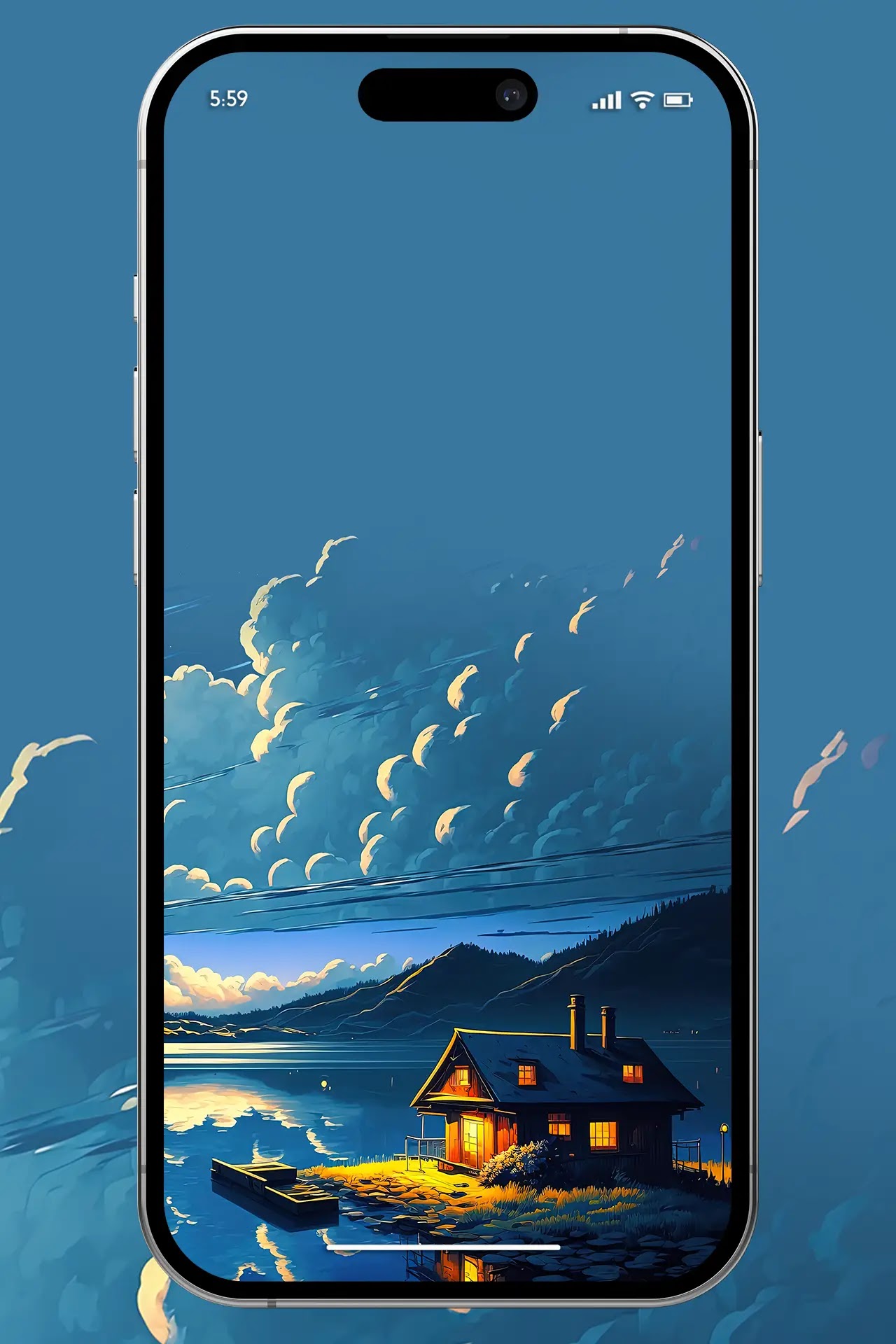 beautiful landscape lake illustration anime style wallpaper for phone