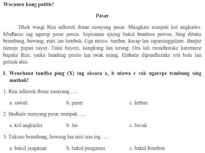 Download Soal UTS Bahasa Jawa Kelas 2 Semester 2 Kurikulum 2013 dan Kunci Jawabannya