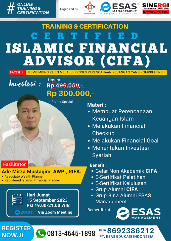 WA.0813-4645-1898 | Certified Islamic Financial Advisor (CIFA) 15 September 2023