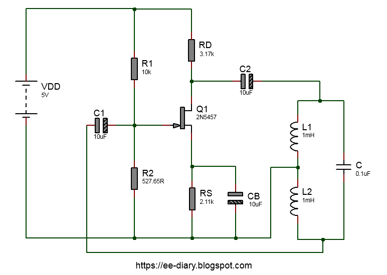 JFET hartley oscillator circuit diagram