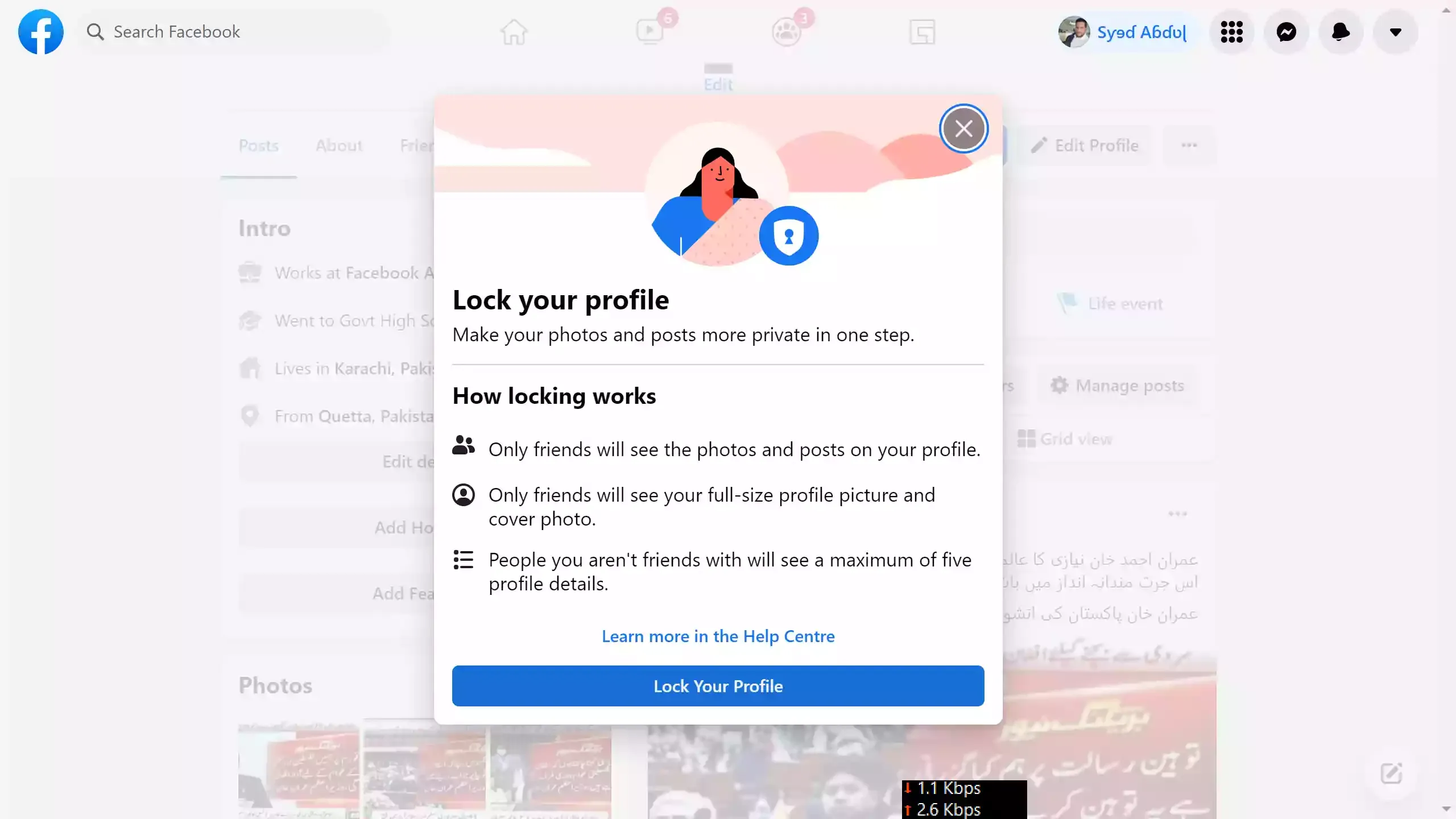 How to Lock Facebook Profile on Website