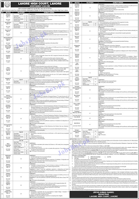 Lahore High Court Jobs 2021