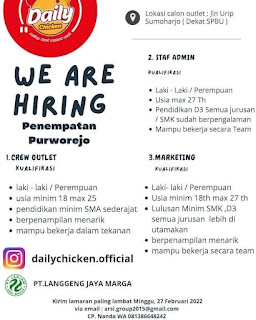 Lowongan Kerja Purworejo Daily Chicken