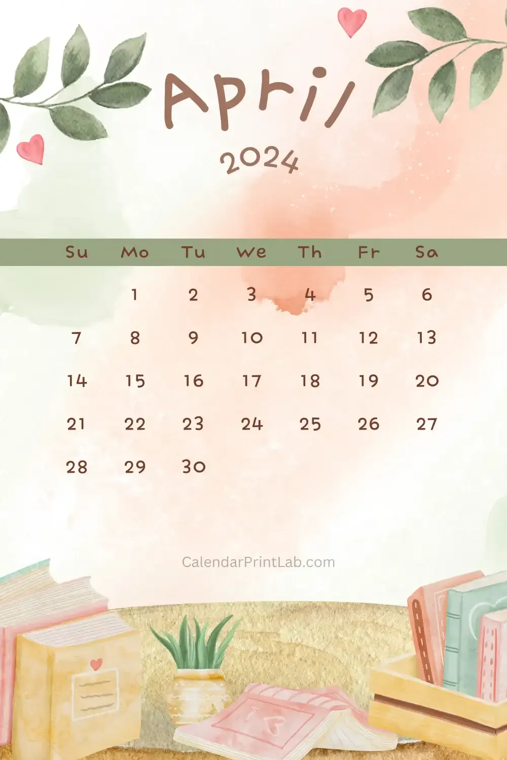 April Calendar Created with Watercolor