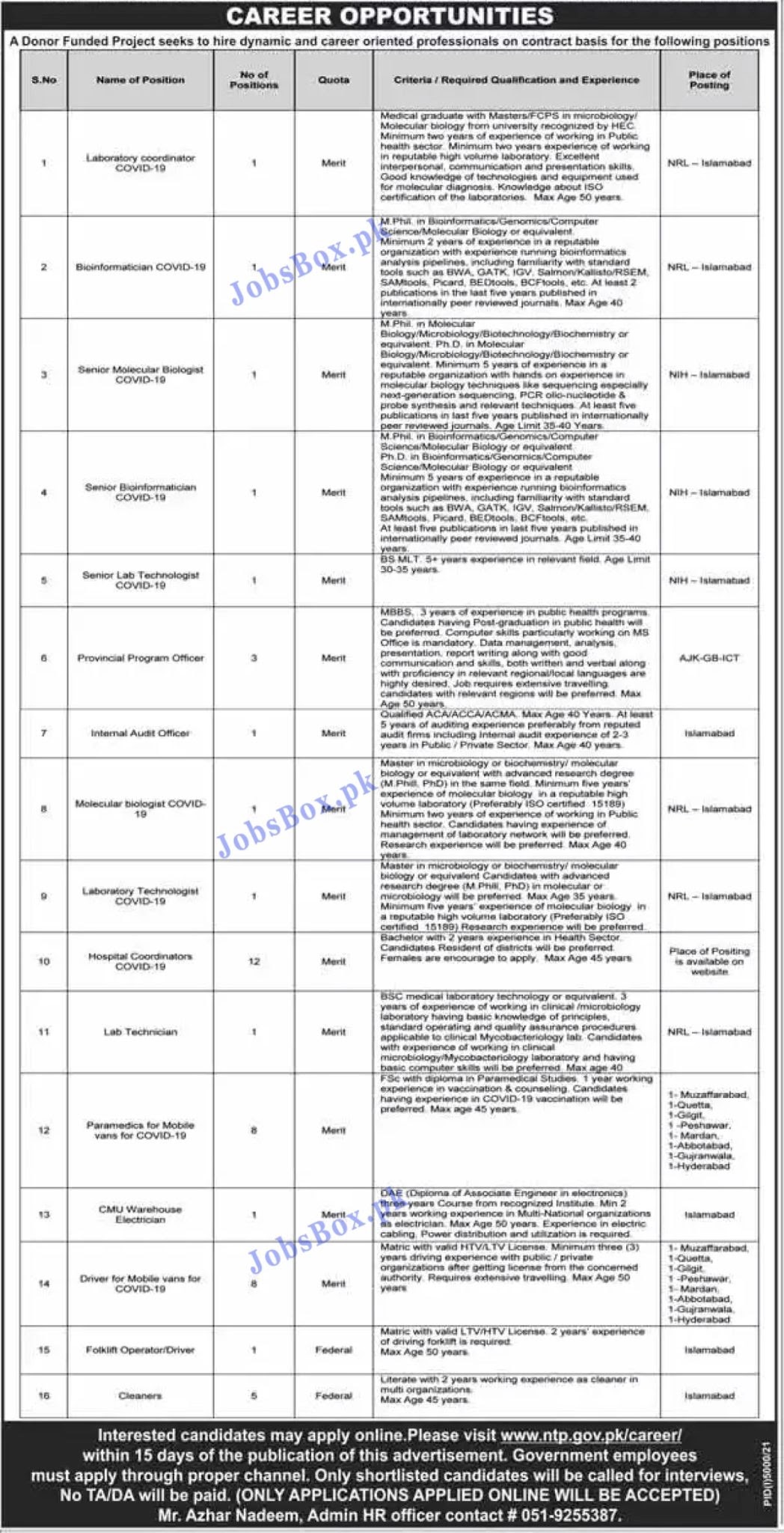 National TB Control Program NTP Jobs 2022 – Apply Online ntp.gov.pk