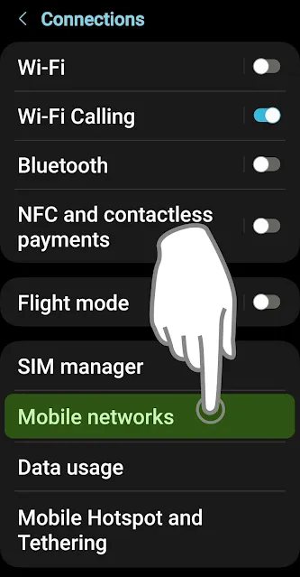 Mobile Networks Menu in Wi-Fi Heading Picture
